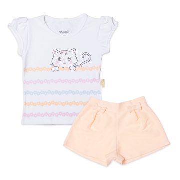 Conjunto infantil blusa manga curta e short gatinha