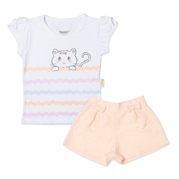 Conjunto infantil blusa manga curta e short gatinha