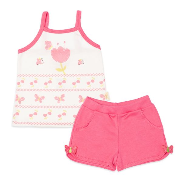 Conjunto infantil blusa alcinha e short tulipas e borboletas