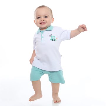 Conjunto para bebê camisa polo manga curta e bermuda cars