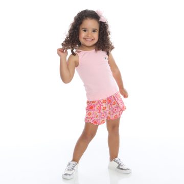 Conjunto infantil menina blusa alcinhas e short coração