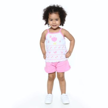 Conjunto infantil menina blusa alcinha e short tulipas e borboletas