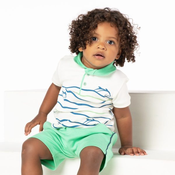 Conjunto infantil camisa polo manga curta e bermuda golfinhos