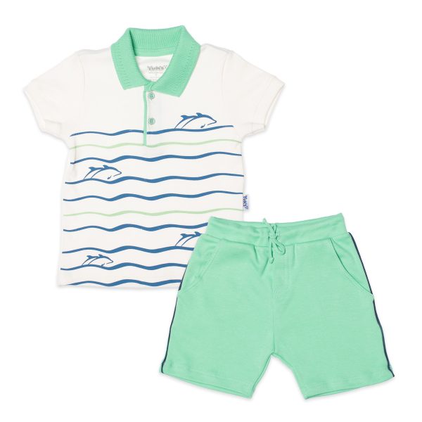 Conjunto infantil camisa polo manga curta e bermuda golfinhos