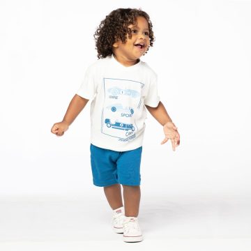 Conjunto infantil camisa manga curta e bermuda cars